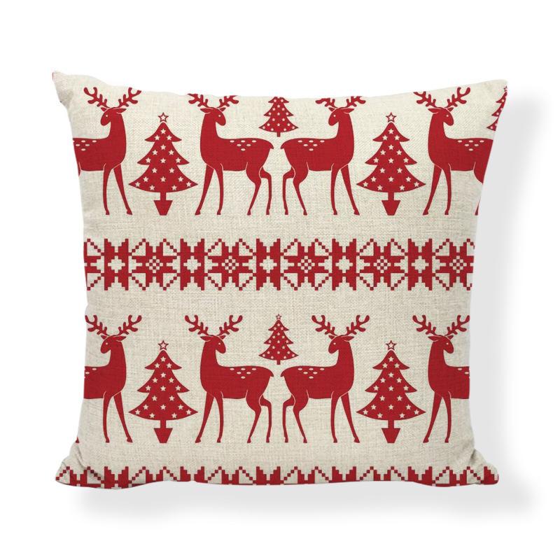 Red Series Santa Claus Pattern Throw Pillow Cover with Short Plush Print for Living Room Sofa Decoration Cushion Cover