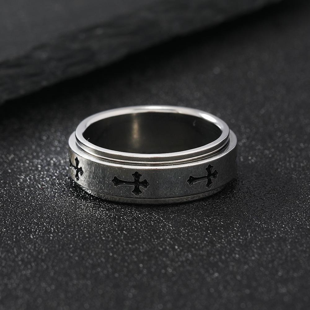 Rotatable Metal Cross Ring For Men Women Silver Color Stainless Steel Ring Punk Gothic Simple Accessories Christian Jewelry Gift