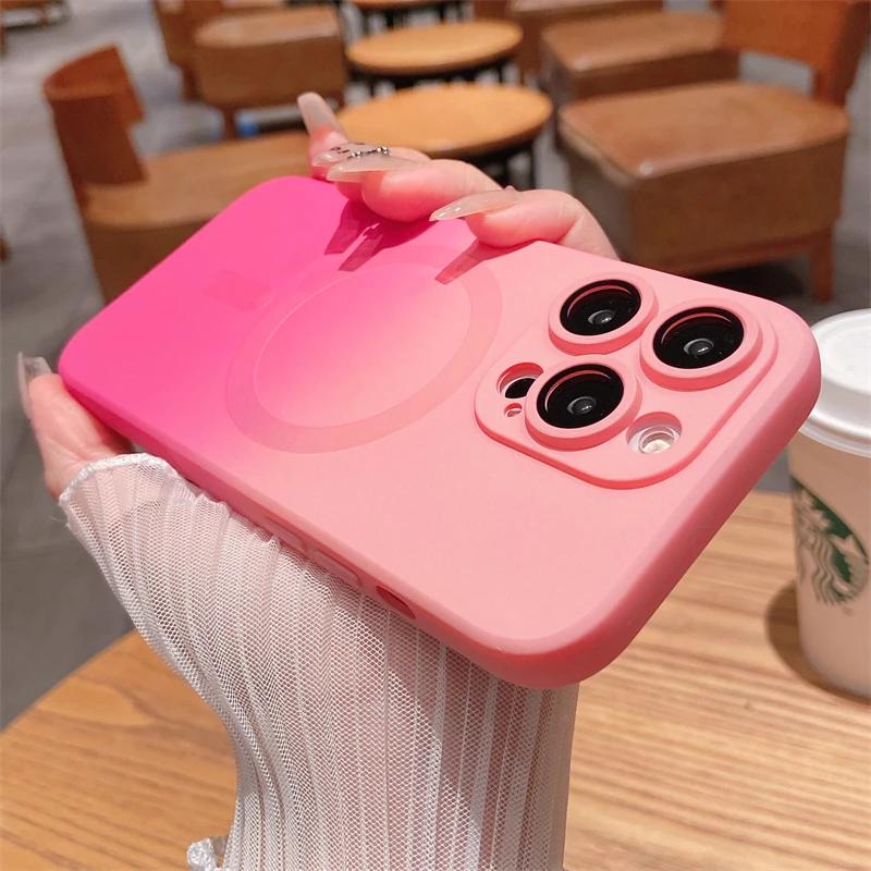 Luxury Gradient Soft Silicone Case For Magsafe Wireless Magnetic Charge For iPhone 15 14 12 11 13 Pro Max Plus Matte Color Cover