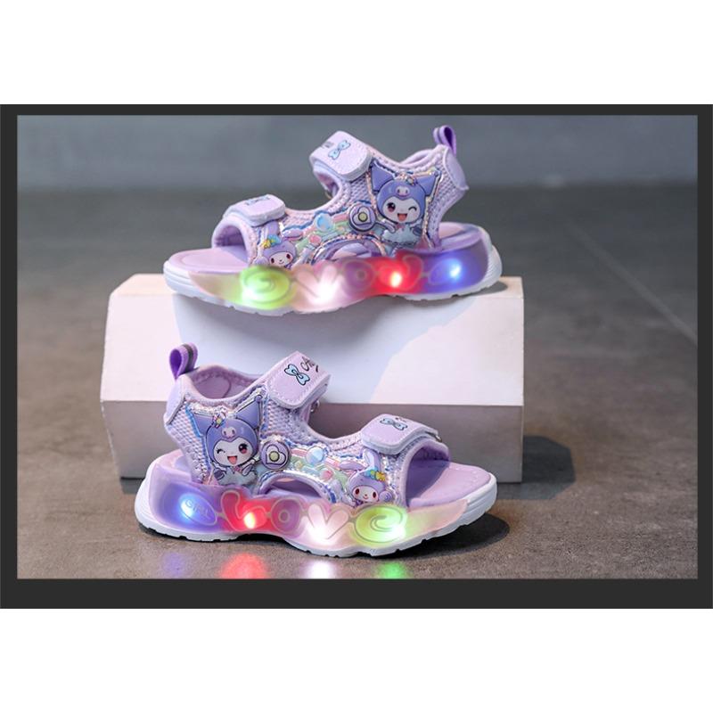 New summer girls princess sandals, kids hook & loop luminous beach shoes