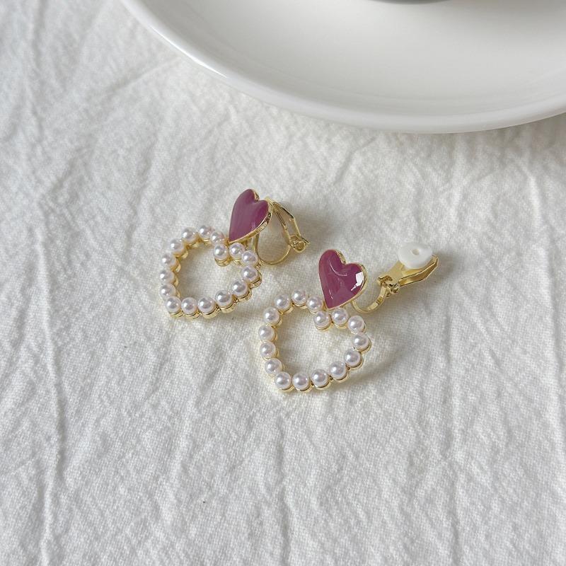 Camellia Temperament No Ear Pierced Ear Clips Pearl Flower Checkerboard Diamond Triangular Ear Clips Niche Earrings Women