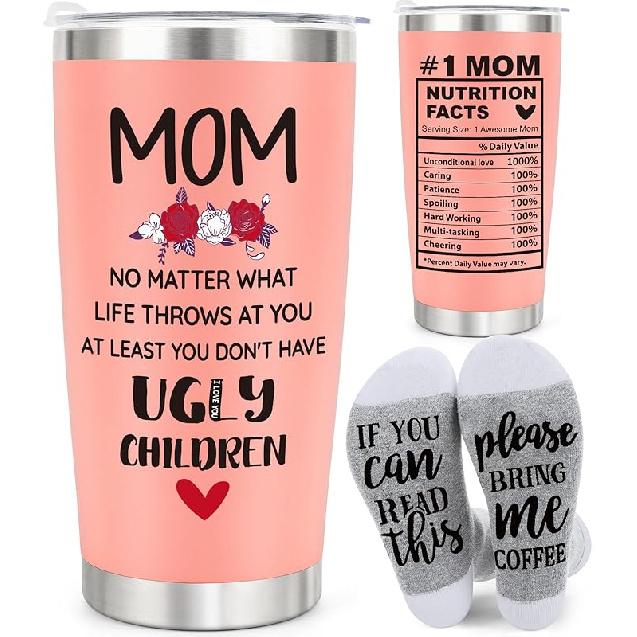 Mom Tumbler Cup Mothers Day Birthday Gifts for Mom from Daughter Son, Best Mom Ever Gifts, Mother Mama Funny Mom Gifts, Bonus Mom Stepmom Mom Mother