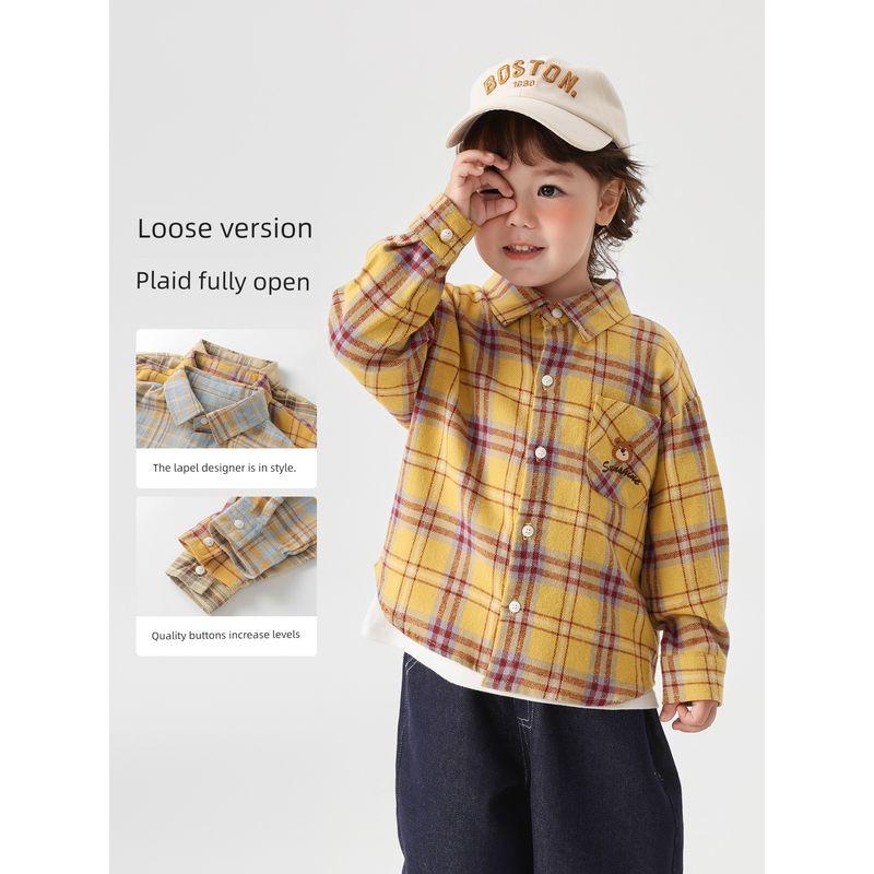 Right European Boys' Academy Plaid Long-Sleeve Shirt 2026 Spring and Autumn New Children's Clothing Baby Top Long-Sleeve Shirt