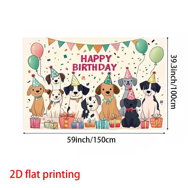 2D Dog Themed Happy Birthday Backdrop, Puppy Party Confetti Background
