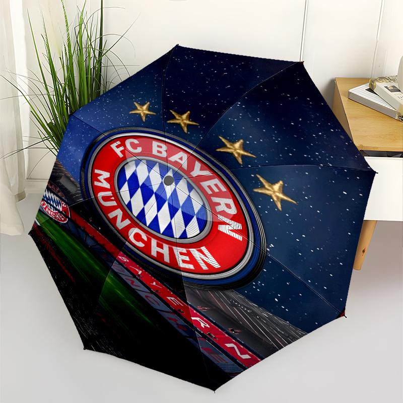 FC Bayern München Logo Print Automatic Umbrella, 8 Rib Iron Frame, Plastic Handle, Suitable for Outdoor Travel &Daily , Ideal Gift