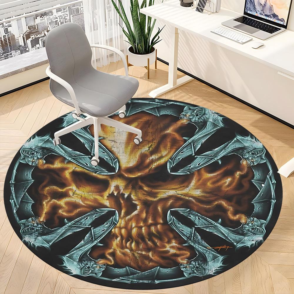1PC Fiery Skull Office Round Rug, Non slip, Soft and Durable Office Rug for Interior Decoration, Perfect for Office