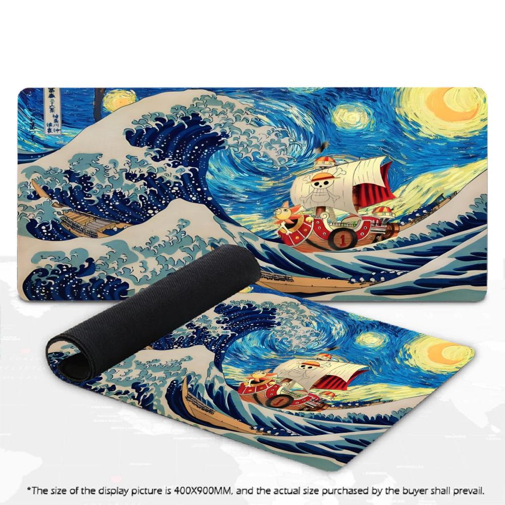 Vintage Sailboat Wave XXL Gaming Mouse Pad Non-Slip Rubber Overlocked Deskmat Starry Night Anime Ocean Keyboard Game Table Mats