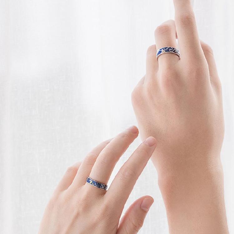Van Gogh Starry for Sky Ring Open Lover Couple Ring Adjustable Finger Ring for A