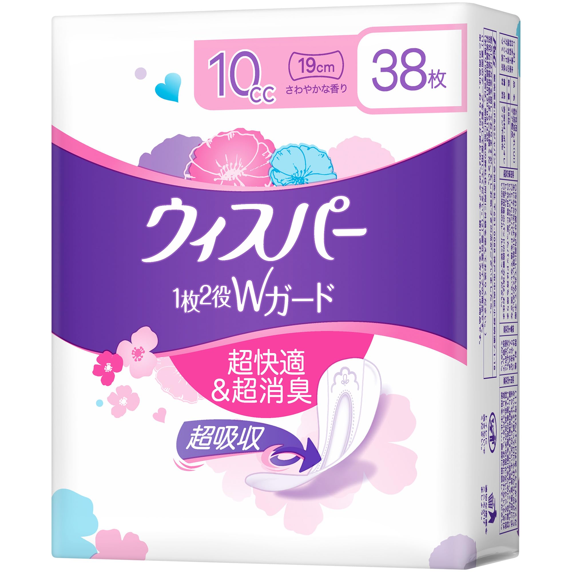 

Whisper Серветка Double Guard 10cc, 38 аркушів, абсорбуюча серветка для виділення вологи [велика ємність] 2-в-1 (Водяні жінки) [Вагінальний догляд]