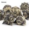 7 Pcs Yellow Meteor Hammer Metal Dice Solid Metal Polyhedral Dice Set Suitable For Role-Playing Dice PropBoard Game Gift
