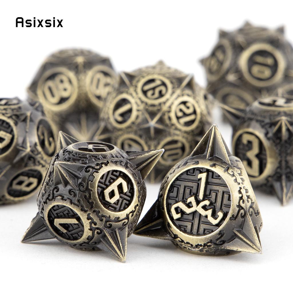 7 Pcs Yellow Meteor Hammer Metal Dice Solid Metal Polyhedral Dice Set Suitable For Role-Playing Dice PropBoard Game Gift
