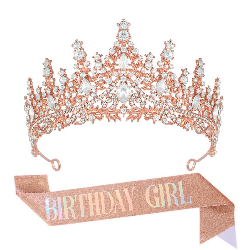 Luxury Crystal Crown & Sash Set for Birthday Girl