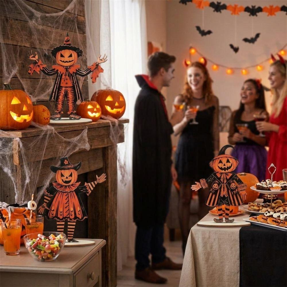 3Pcs 2D Flat Pumpkin Man Tabletop Decor Vintage Print Halloween Table Statue  Tabletop Display