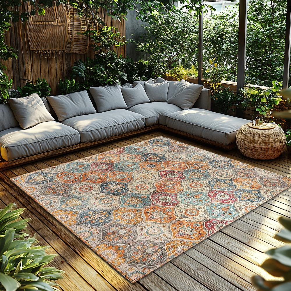 Multicolor Bohemian Area Rug, Geometric Pattern Non-Slip Carpet, Vibrant Living Room Mat for Cozy Home Decor