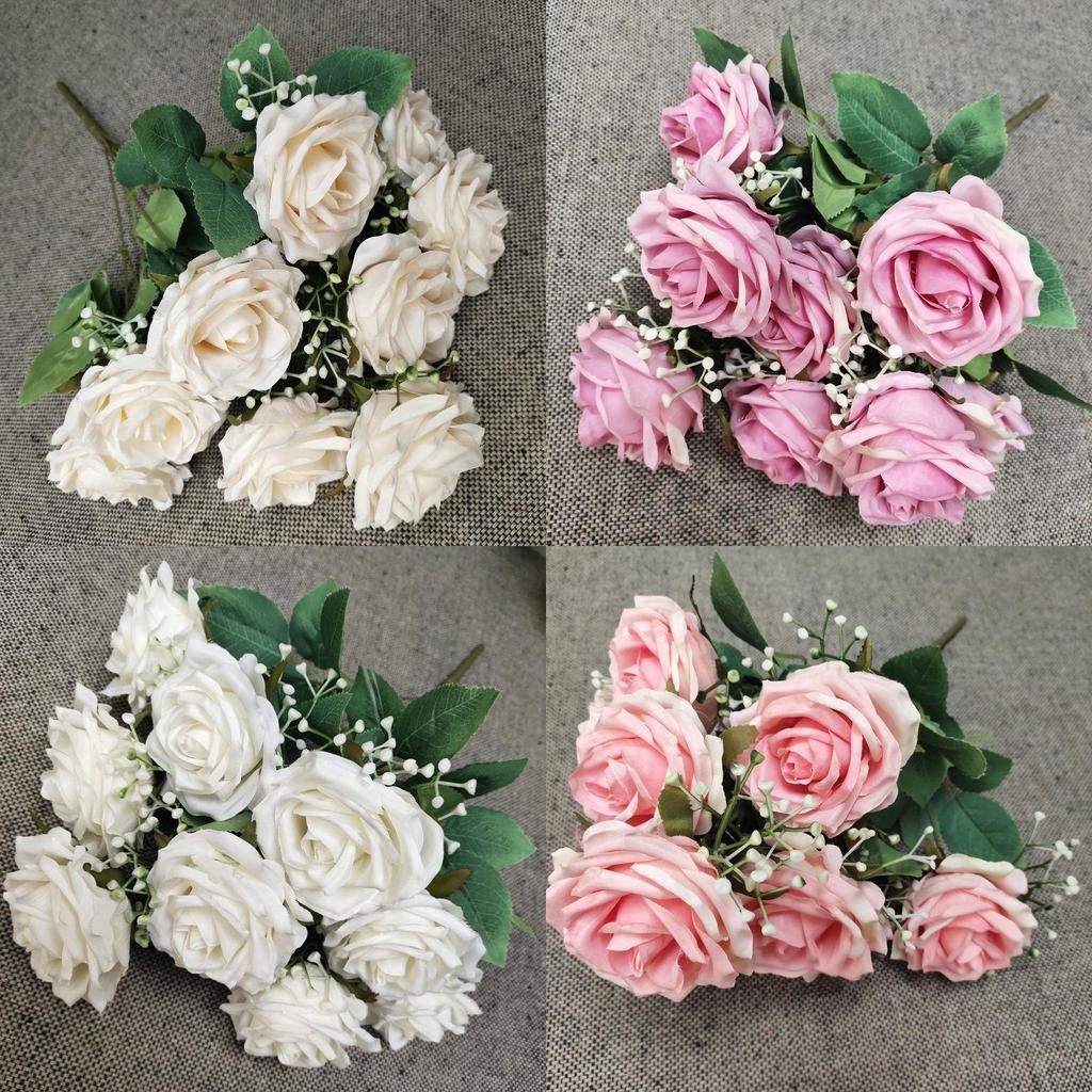 Home Decor Artificial Rose Flower Bouquet With Realistic Petals For Wedding And Photography Props