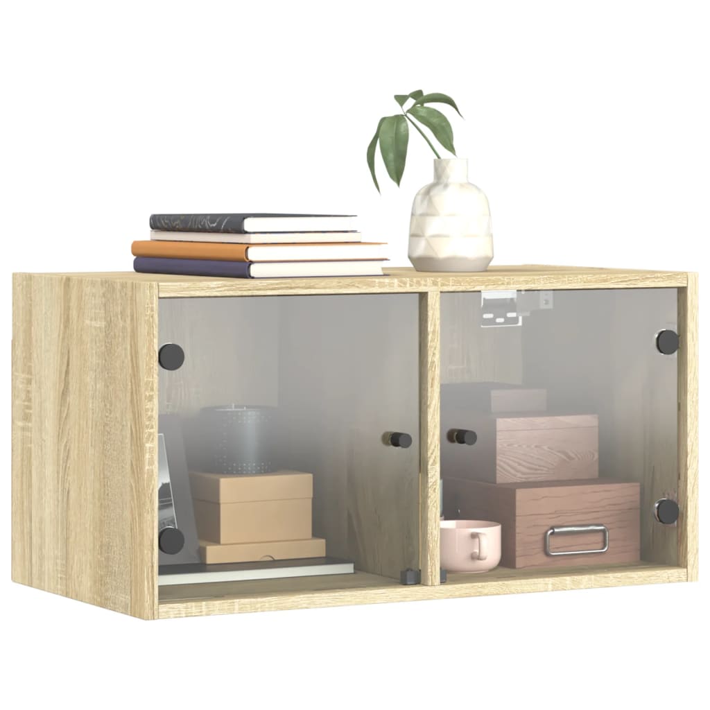 Wall Cabinets with Glass Doors 2 Pcs Sonoma Oak 68.5 X 37 X 35 Cm
