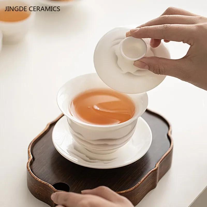 Mutton Fat Jade Biela Porcelánová Čajová Kanvica Ručne Vyrábaná Krása Kanvica Xishi Domáca Keramická Čajová Sitko Čínska Filtračná Čajová Súprava Gaiwan