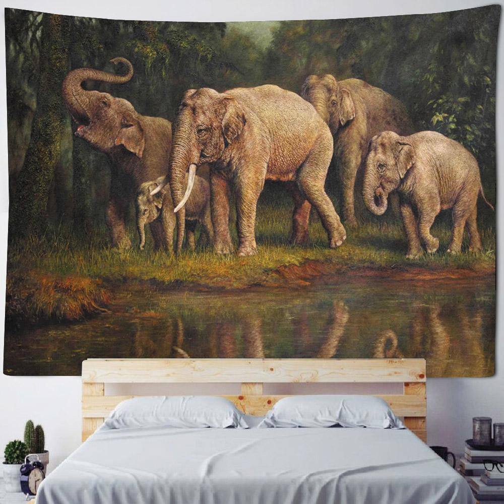 Animal oil painting tapestry, tiger lion elephant wolf, art decoration, wall hanging, hippie, home background cloth, bedroom