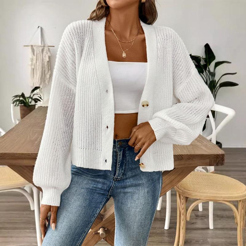 Coat Clothing Woven Sweater Autumn Winter Women's Simple Short Button Coat Sweater Cardigan