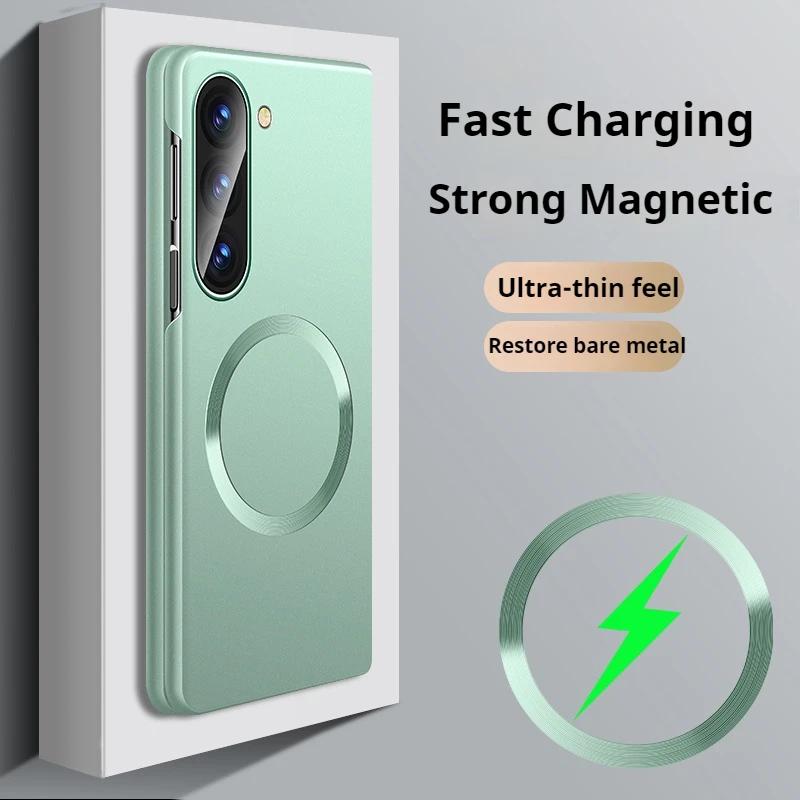 for Magsafe Magnetic Plating Case for Samsung Galaxy Z Fold7 Fold6 Fold5 Fold4 Fold3 Frosted Hard PC Wireless Charge Cover