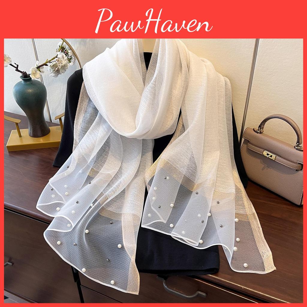 2025 Stylish Springsummer Beaded Faux Silk Sun Protection Shawl Scarf