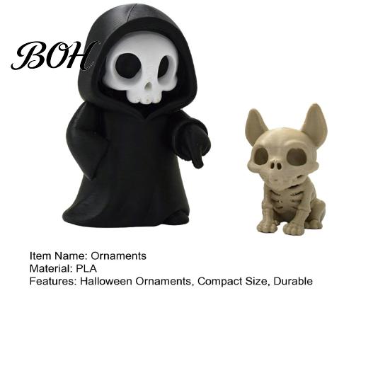 Small Gothic Collectible Figures Halloween Ghost with Skeleton Dog Statues, Skull Resin Niche Dark Aesthetic Room Decor Sculpture Ornaments,