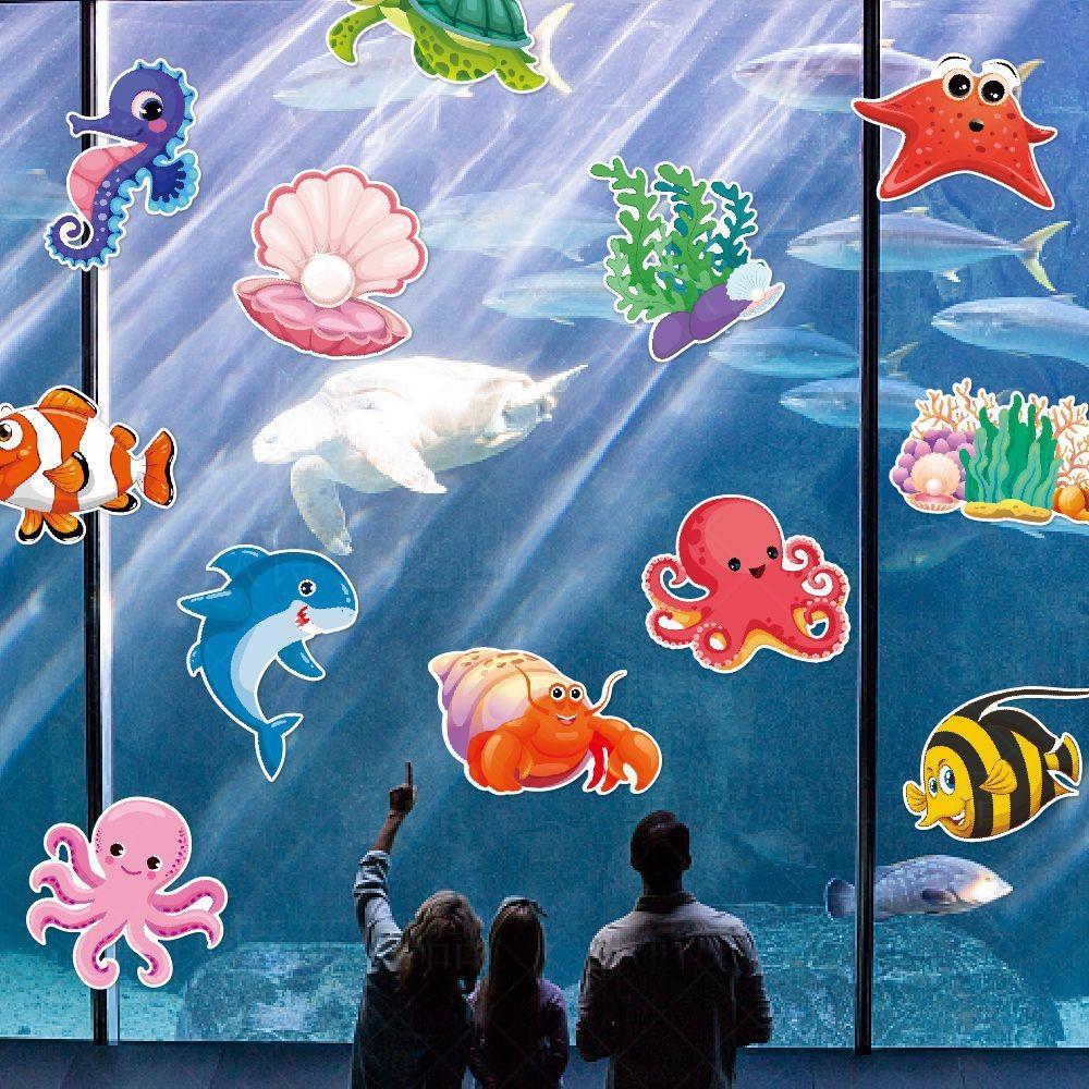Kid Party Birthday Ocean Theme Wall Stickers With Starfish Turtles Sharks Design