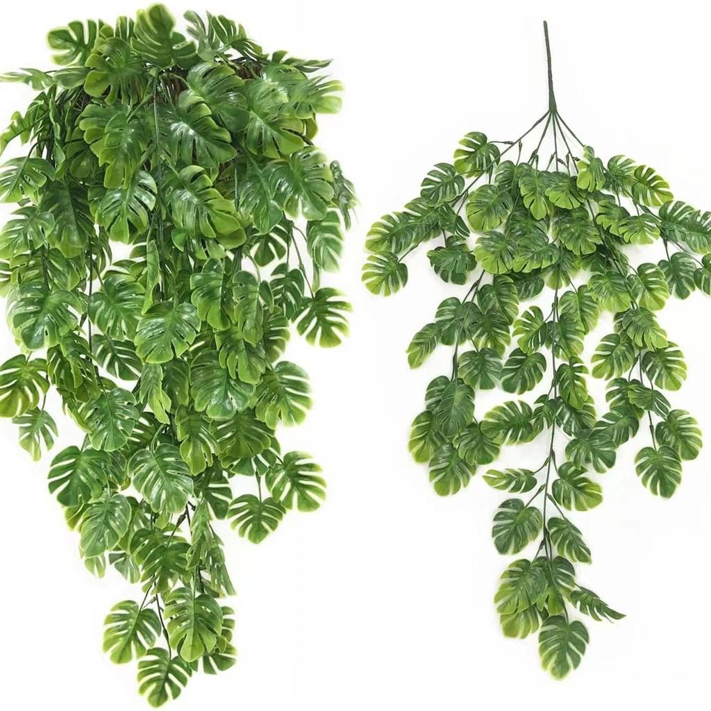 Artificial Rattan Wall Hanging with Turtle Leaf Vines and Flowers - Home Decoration Fake Plants