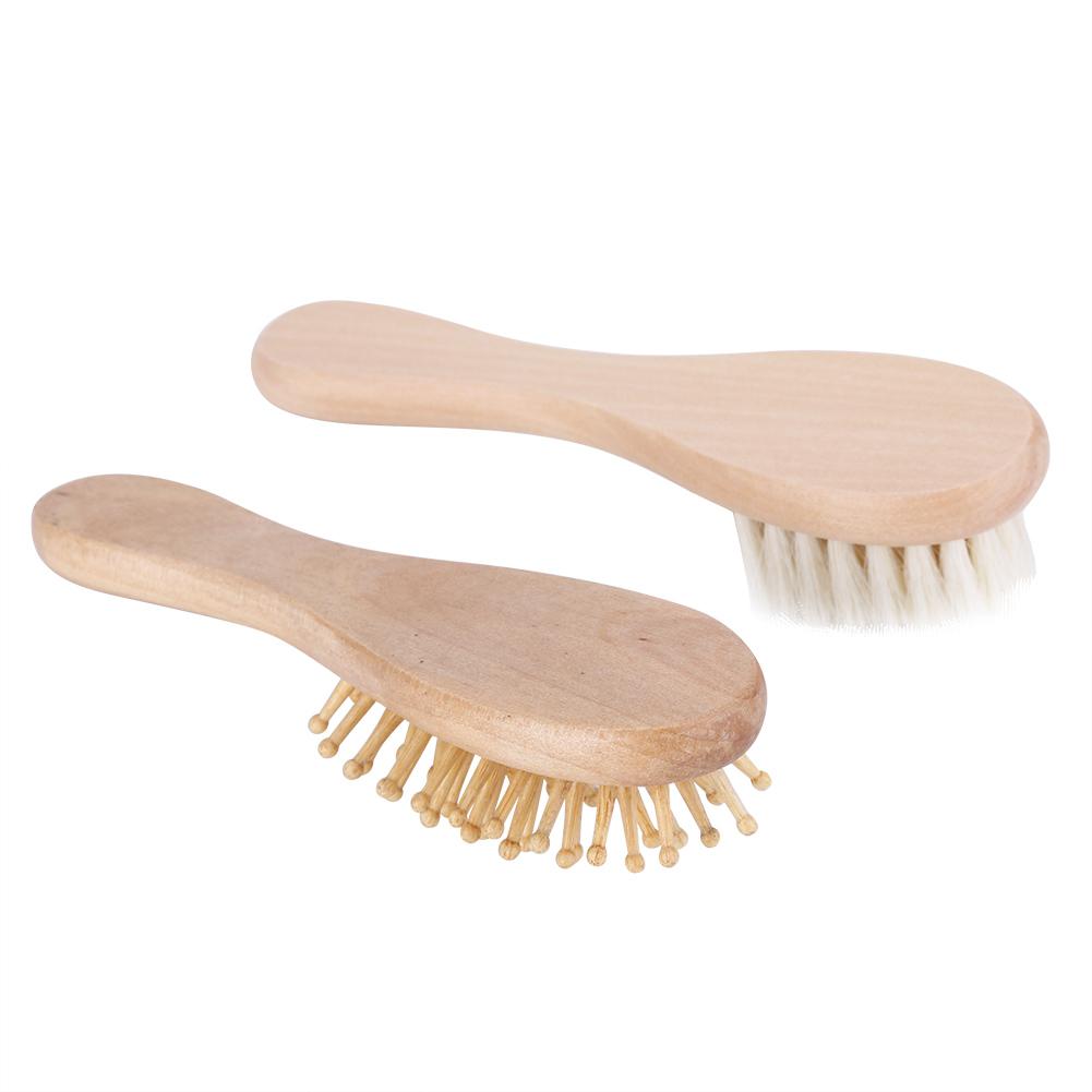 Baby Wooden Hair Brush and Comb Set Goat Hair for Newborns Toddlers Daily Care