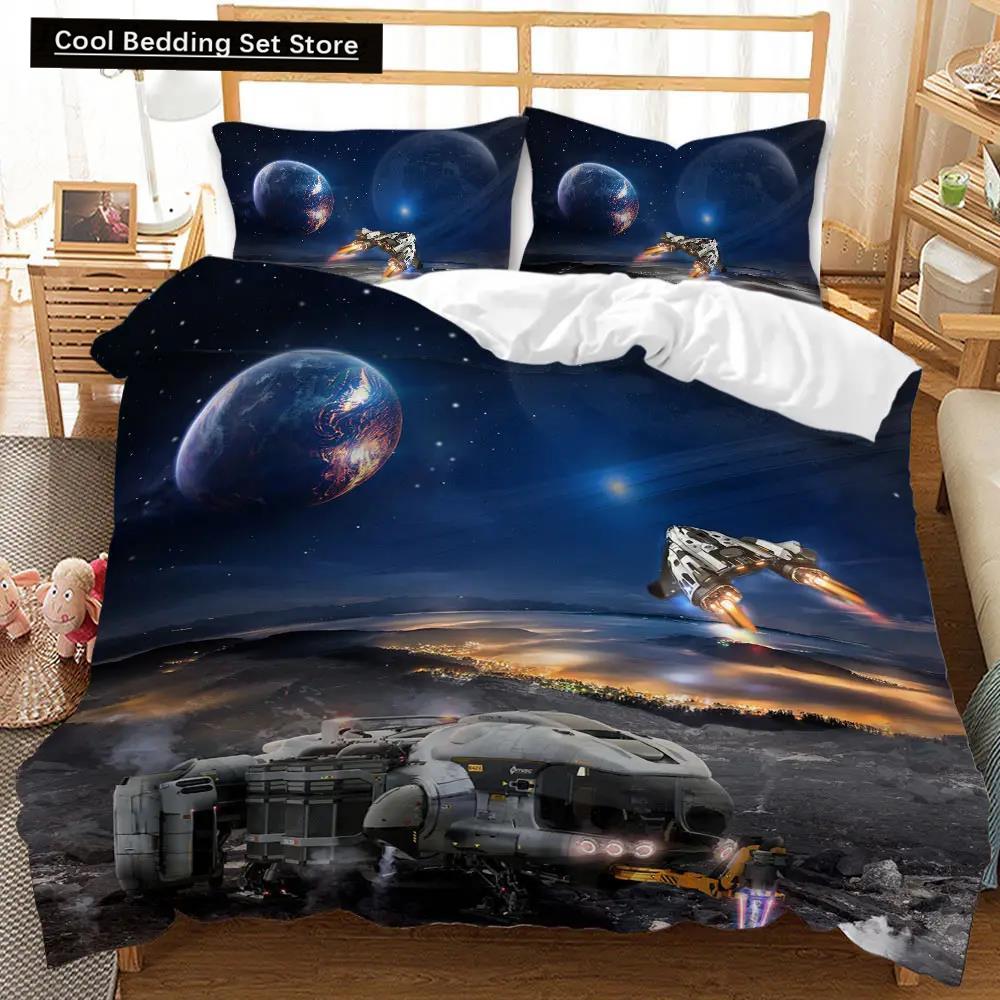 Housse de Couette Univers Ensemble de Literie Espace Extérieur Galaxie Twin Polyester Housse de Couette Système Solaire Planètes Univers Queen King Size