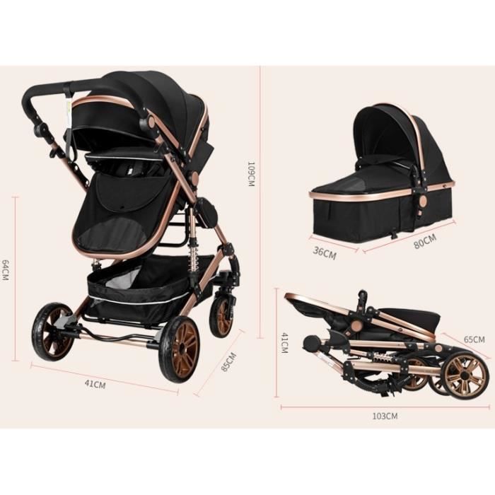 Brown 3-in-1 Trio Pack Baby Pram Shock-Absorbing High Chassis Foldable Reversible Car Seat Puncture-Proof Wheels
