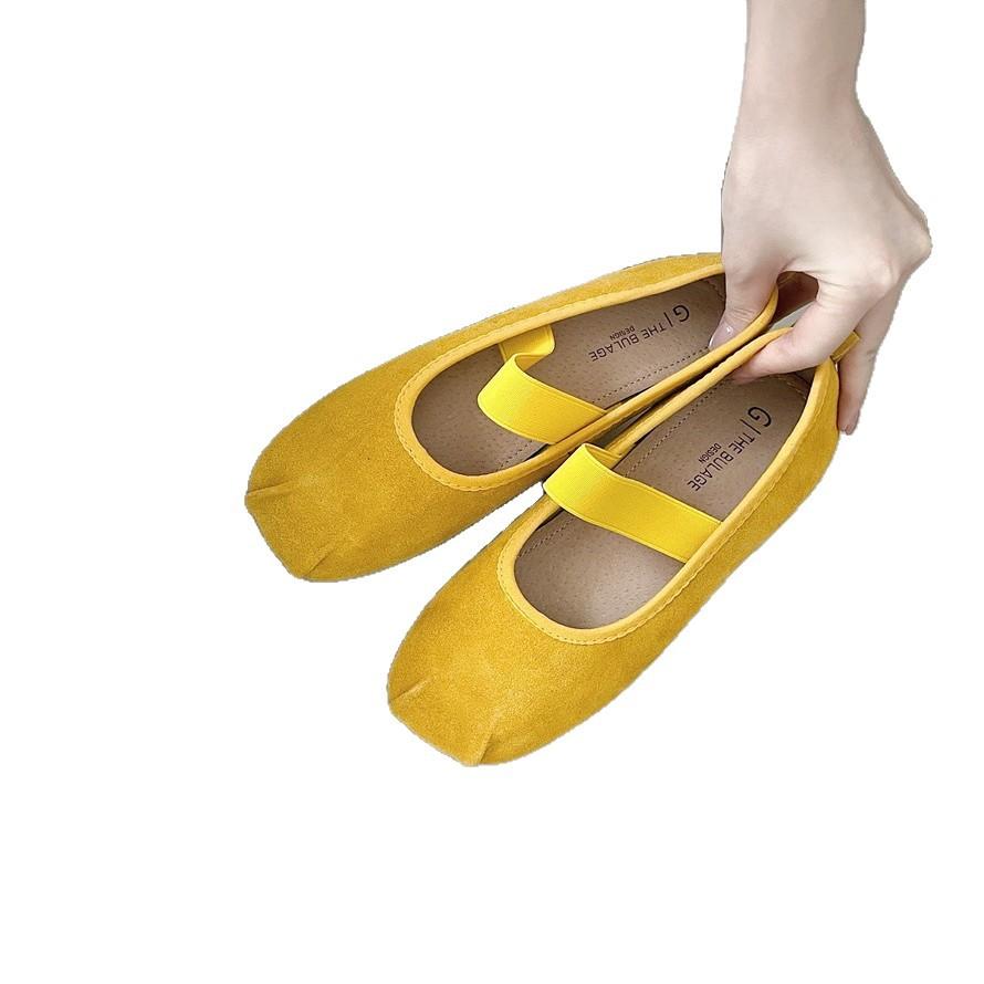 Leather single shoes women's shoes flat 2025 new retro soft-soled grandma shoes one-word elastic band square head Mary Jane shoes