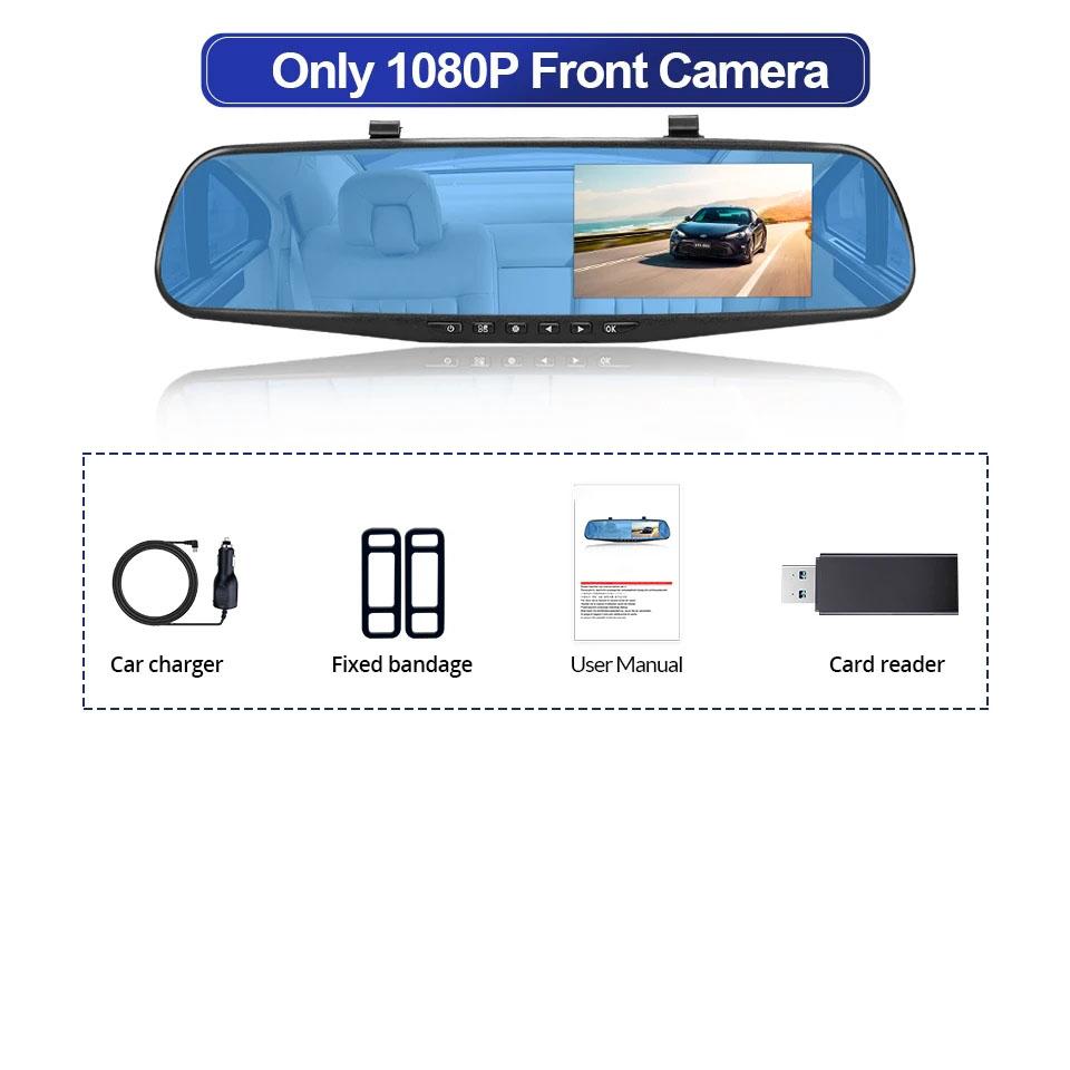 

4.35Inch 1080P Driving Recorder Car DVR Rearview Mirror Dual Lens Car Recorder IPS Front and Rear Camera Registrar Black Box New None