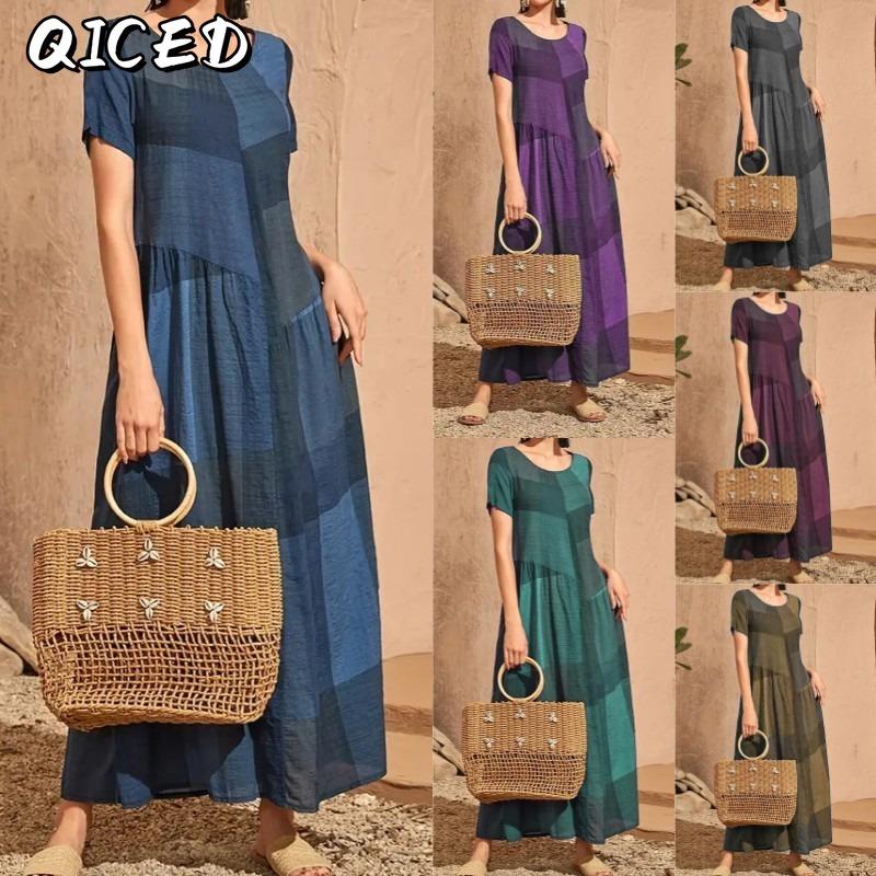 QICED Fashion Summer Spring Short Sleeve O-Neck Casual Dresses