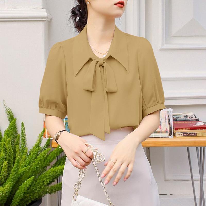 

ZANZEA Women Casual Lace Up Turn Down Collar Loose Short Sleeve Blouse 4XL хакі