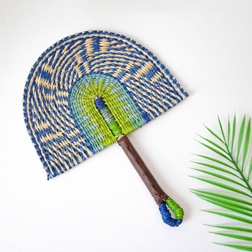 Vintage Hand Braided Fan Bohemian Cattail Fan Gift Decorative Handheld Fans  Beach