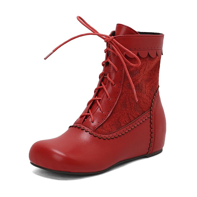 Modisches Design Stiefeletten für Damen Runde Spitze Interne Absatzhöhe Schnürung Große Größen 48 49 50 Modische Date Stiefeletten Frühling Herbst Neu