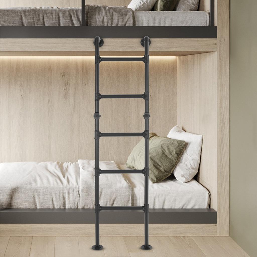 5-Step 170cm Carbon Steel Ladder,Black Wall&Floor-Mounted Ladders for Caravans,Dormitory Double Beds