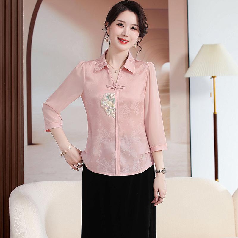 Women s Retro Chinese Frog Button Embroidered Shirt - Age-Reducing, Loose, Versatile Base Layer, Off-White 2XL розовый