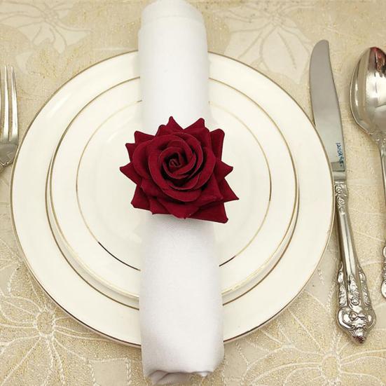 6Pcs Red Rose Shape Ring Wedding Towel Buckle Napkin Party Hotel Table Decor