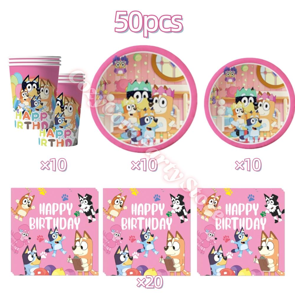 Pink Bluey Birthday Party Decoration Set Bingo Puppy Cup Plate Napkins Balloons For Kids Favors Gifts Photo Booth Baby Shower