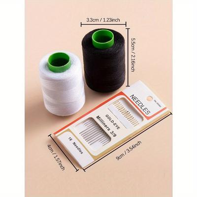 El Dikiş İğneleri + 1 Beyaz İplik + 1 Siyah İplik, Ev Giysileri İçin Dikiş Tamir Kiti