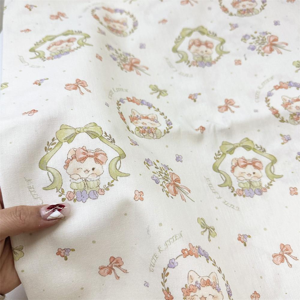 0.5m Pure Cotton Rabbit Printed Plain Weave Poplin Fabric for Sewing Dresses Tablecloths Decorative Cloth Handmade DIY Fabrics