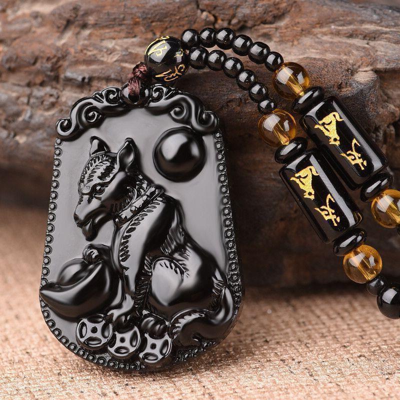 Carved Chinese Twelve Zodiac Lucky Blessing Pendant Imitation Black Obsidian for Party Favor Souvenir