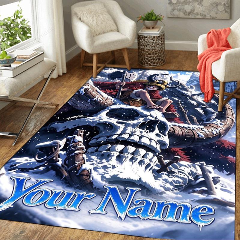 Custom 1Pc Anime Girl Giant Skull Flannel Personalized Rug Non Slip Floor Mat Soft Carpet for Living Bedroom Office Home Decor Gift