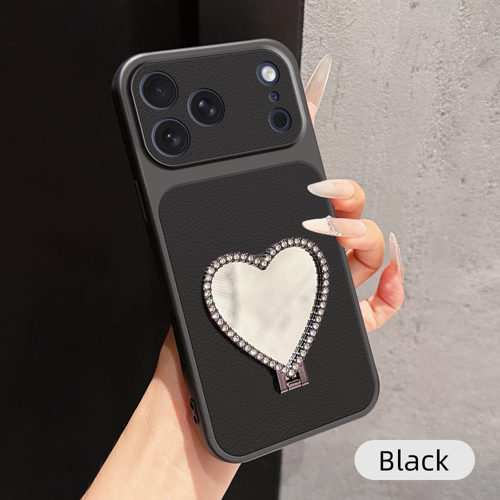 Phone Case For RedMi 15 15C 14C 13 13C 12 12C 10C 9C 9A 9 4G 5G with Heart-Shaped Mirror Kickstand Cover
