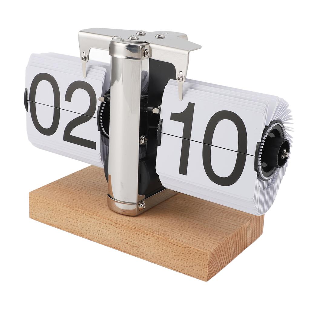 Retro Digitale Klappuhr Flip Schreibtischuhr Mechanisch Batteriebetrieben Heim Büro Dekor 24 Stunden Holzsockel Weiß