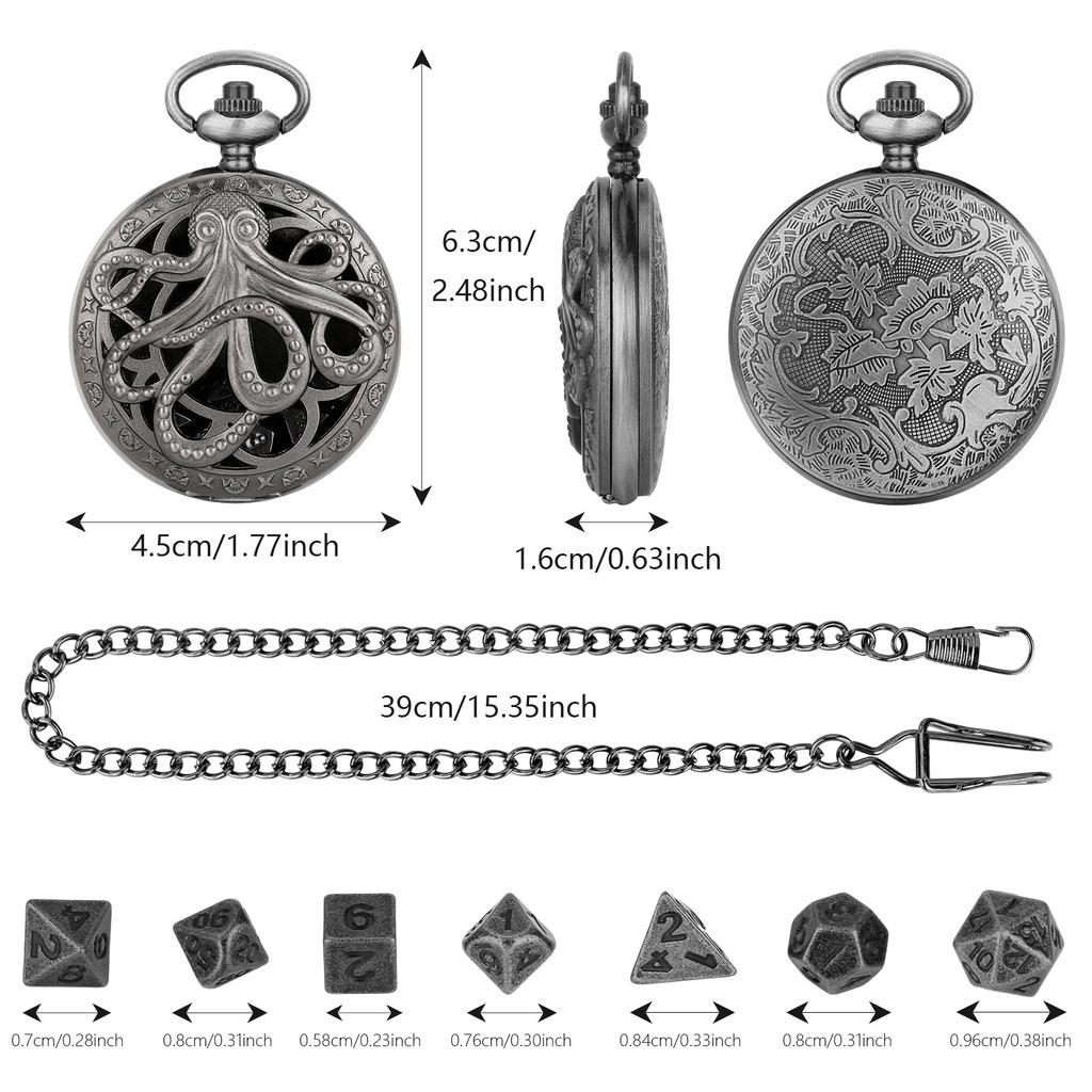 7pcs DND Mini Dice with Pocket Watch Case Portable Polyhedron Dices Dungeons&Dragons Table RPG