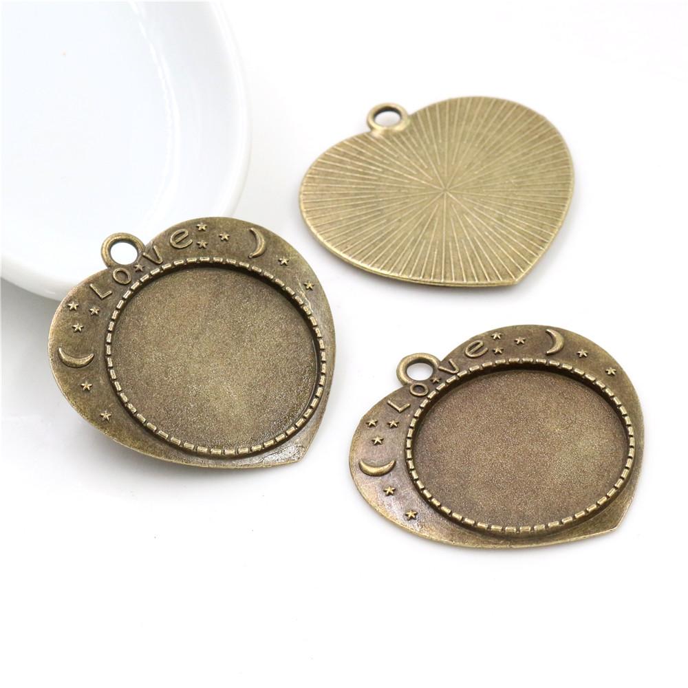 New Fashion 5pcs 25mm Inner Size Black Antique Silver Plated Bronze Flower Simple Style Cabochon Base Setting Charms Pendant