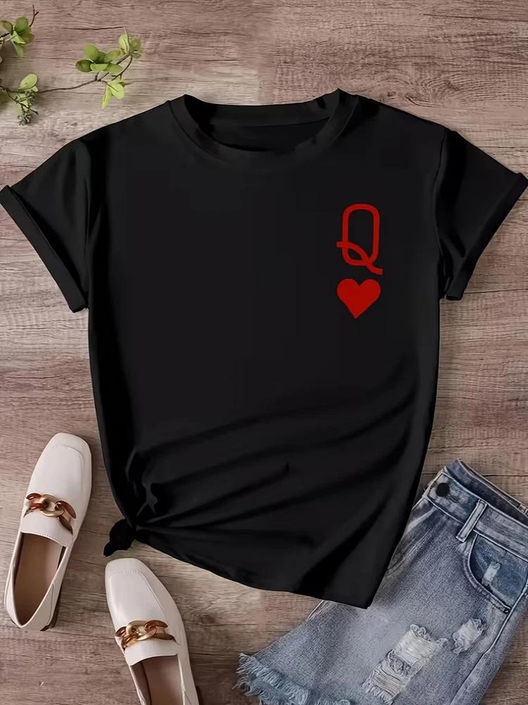 Unisexs Q Heart Print TShirt Casual Love Graphic Tee RoUnisextic Heart Design Tops S